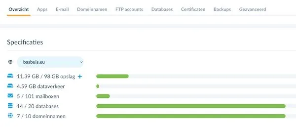 website hosting interface