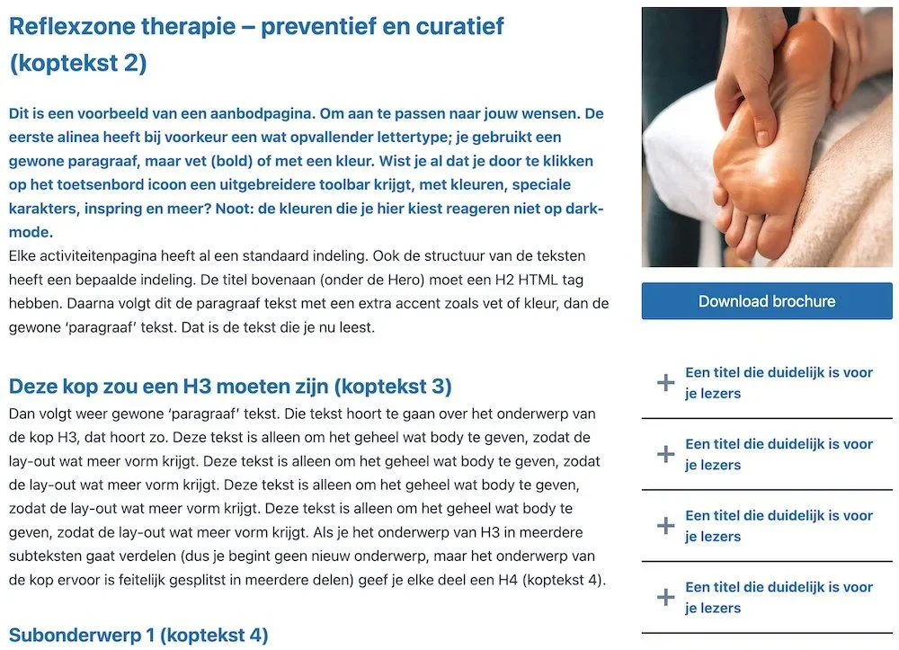 Dit is wat de bezoeker te zien krijgt op de pro therapeuten website.