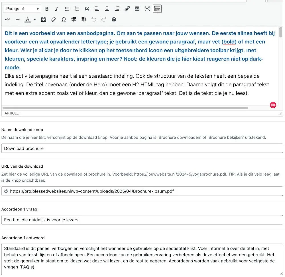 Goedkope website voor therapeuten met de velden: dit is wat je ziet en waar je de tekst ingeeft.